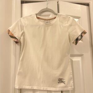 Burberry White Tee with Checkered Sleeves